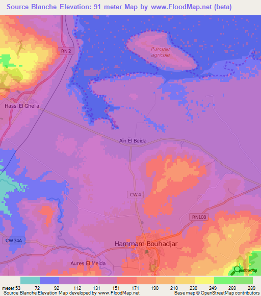 Source Blanche,Algeria Elevation Map