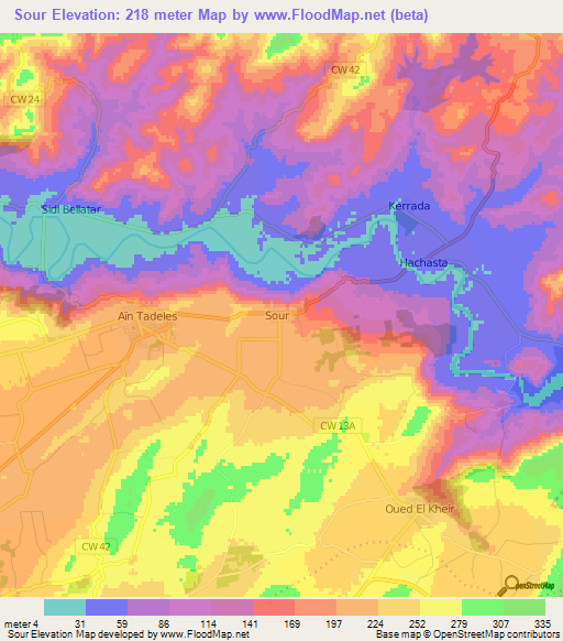 Sour,Algeria Elevation Map