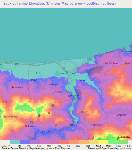 Souk et Tenine,Algeria Elevation Map