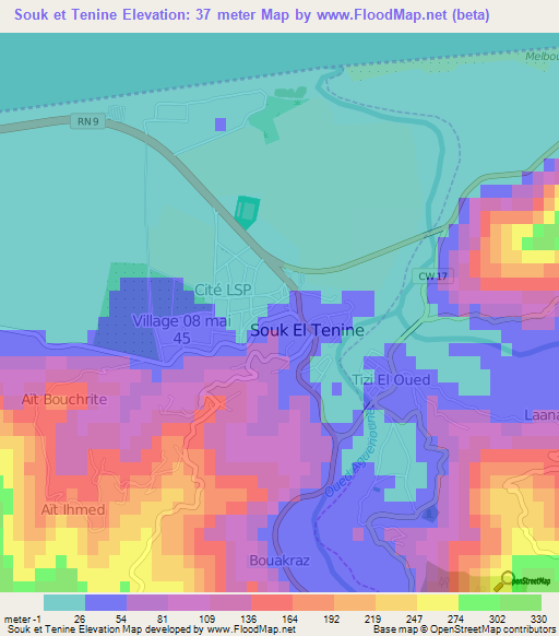 Souk et Tenine,Algeria Elevation Map