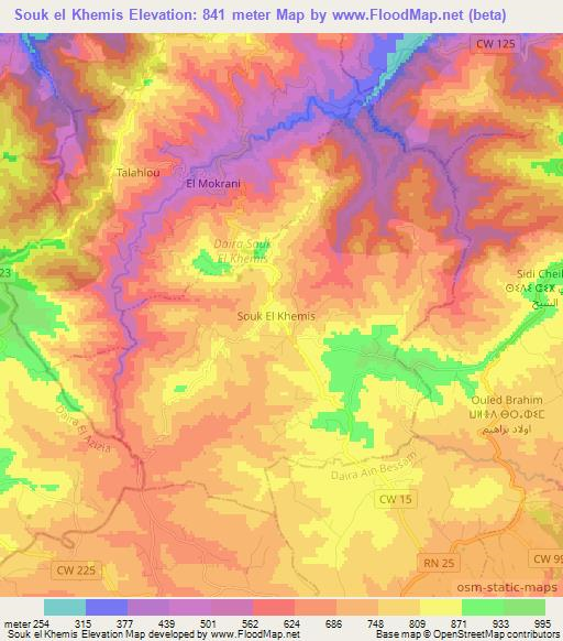 Souk el Khemis,Algeria Elevation Map