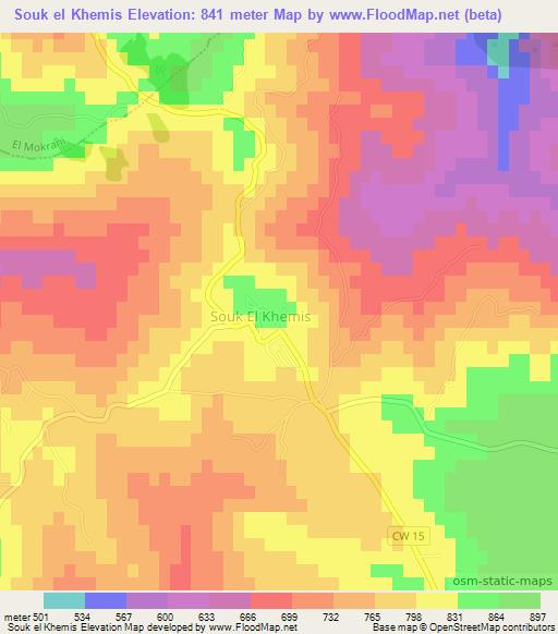 Souk el Khemis,Algeria Elevation Map