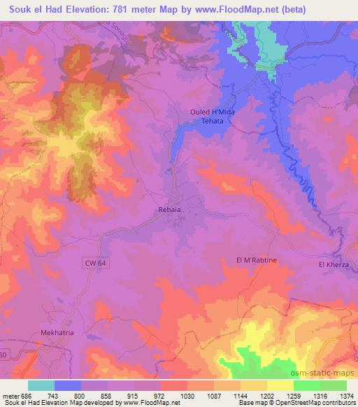 Souk el Had,Algeria Elevation Map