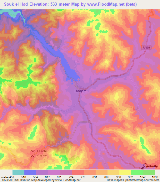 Souk el Had,Algeria Elevation Map