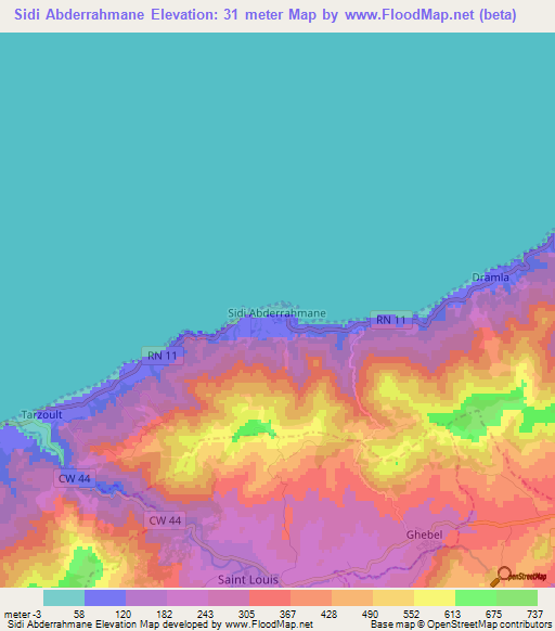 Sidi Abderrahmane,Algeria Elevation Map