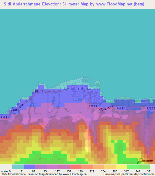 Sidi Abderrahmane,Algeria Elevation Map