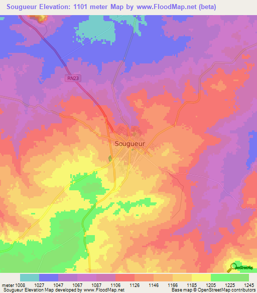 Sougueur,Algeria Elevation Map