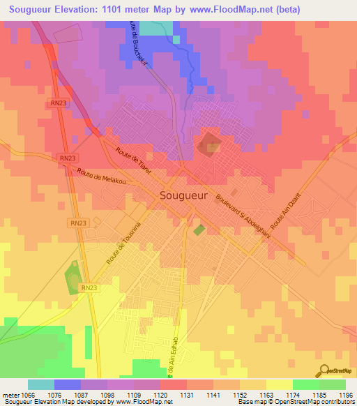Sougueur,Algeria Elevation Map