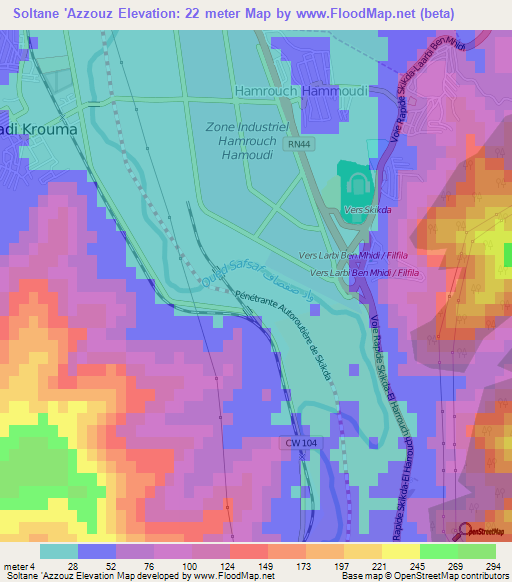 Soltane 'Azzouz,Algeria Elevation Map