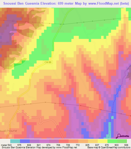 Snoussi Ben Guesmia,Algeria Elevation Map