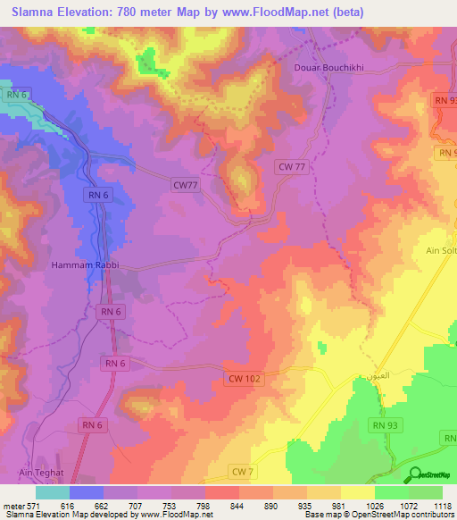 Slamna,Algeria Elevation Map