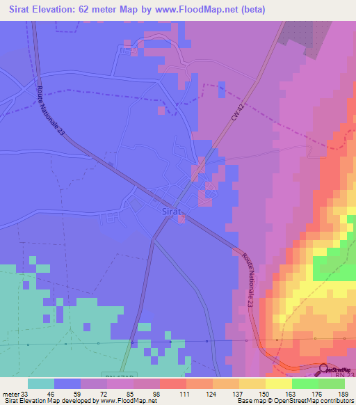 Sirat,Algeria Elevation Map