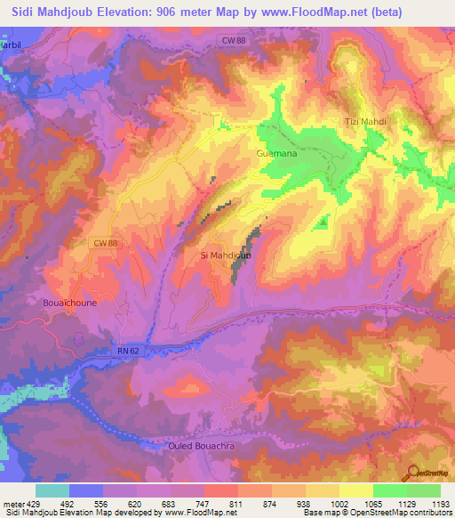 Sidi Mahdjoub,Algeria Elevation Map