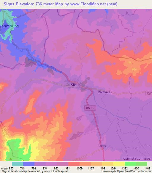 Sigus,Algeria Elevation Map