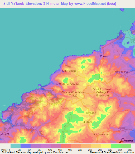 Sidi Ya'koub,Algeria Elevation Map