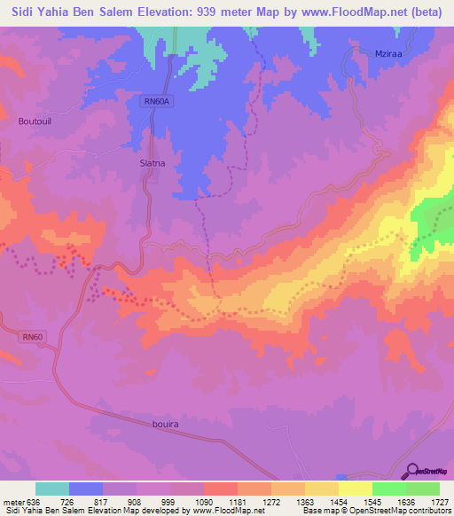 Sidi Yahia Ben Salem,Algeria Elevation Map