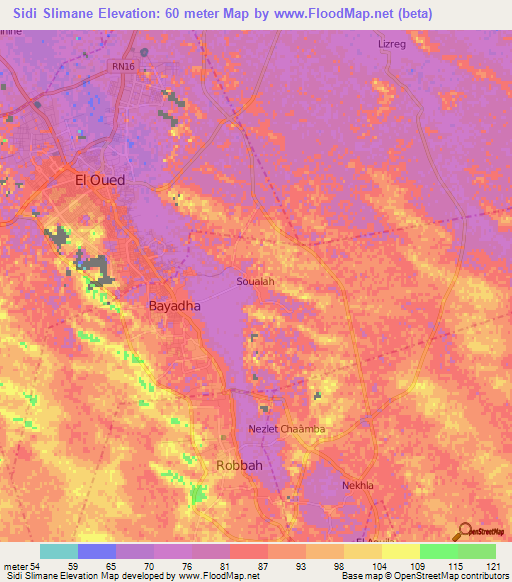Sidi Slimane,Algeria Elevation Map