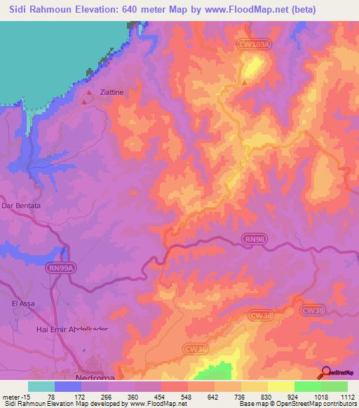 Sidi Rahmoun,Algeria Elevation Map