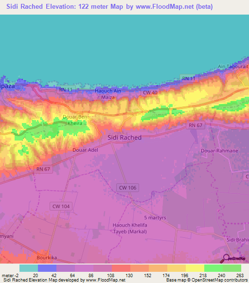 Sidi Rached,Algeria Elevation Map
