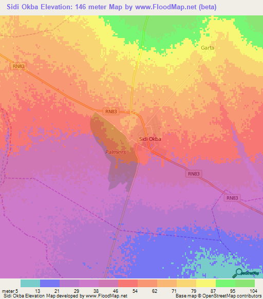 Sidi Okba,Algeria Elevation Map
