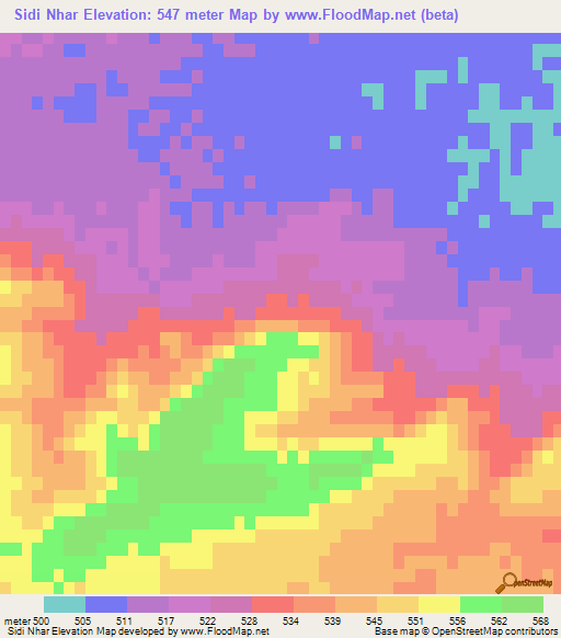Sidi Nhar,Algeria Elevation Map