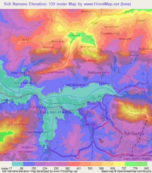 Sidi Namane,Algeria Elevation Map