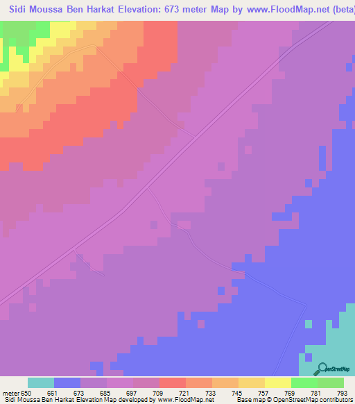 Sidi Moussa Ben Harkat,Algeria Elevation Map