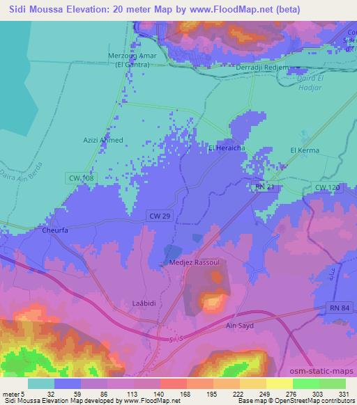 Sidi Moussa,Algeria Elevation Map