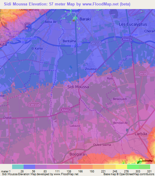 Sidi Moussa,Algeria Elevation Map