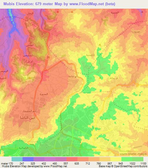Mubis,Jordan Elevation Map