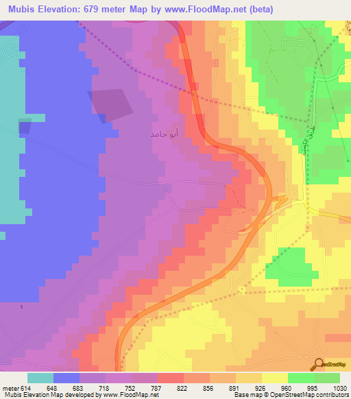 Mubis,Jordan Elevation Map