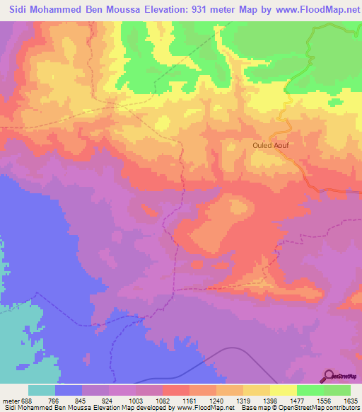 Sidi Mohammed Ben Moussa,Algeria Elevation Map