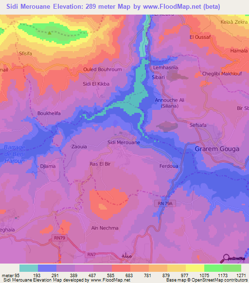 Sidi Merouane,Algeria Elevation Map