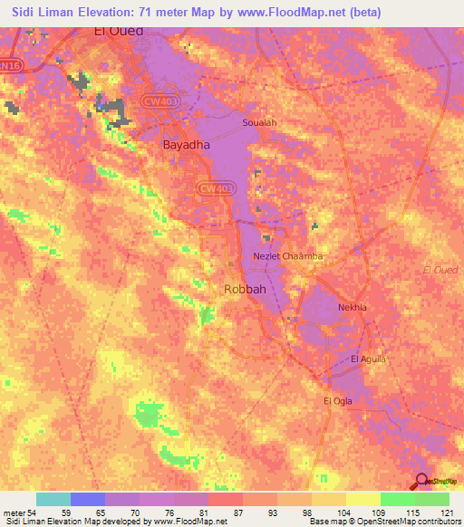 Sidi Liman,Algeria Elevation Map