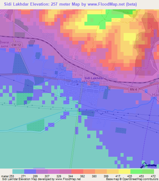 Sidi Lakhdar,Algeria Elevation Map