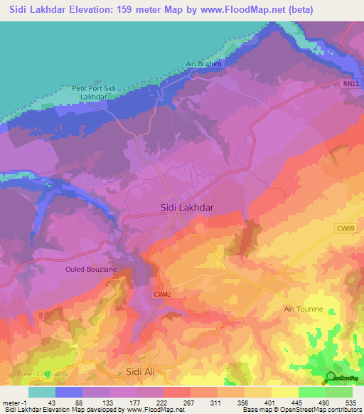 Sidi Lakhdar,Algeria Elevation Map
