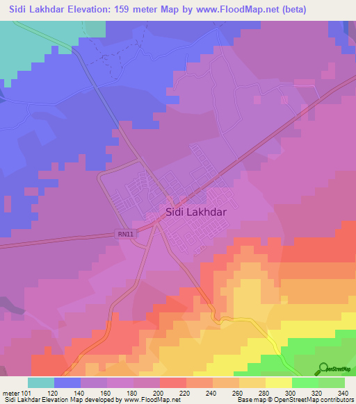 Sidi Lakhdar,Algeria Elevation Map
