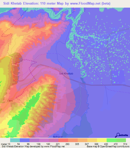 Sidi Khetab,Algeria Elevation Map