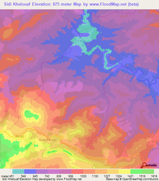 Sidi Khelouaf,Algeria Elevation Map