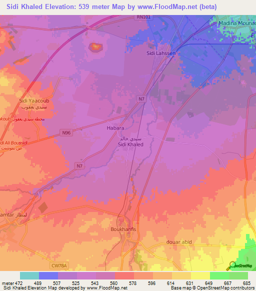 Sidi Khaled,Algeria Elevation Map