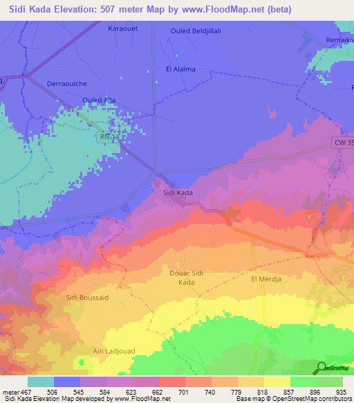 Sidi Kada,Algeria Elevation Map