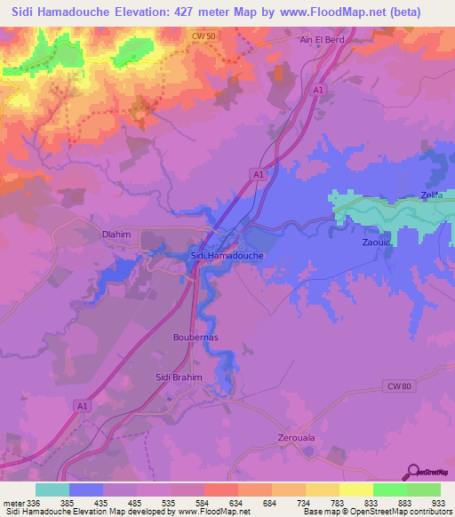 Sidi Hamadouche,Algeria Elevation Map