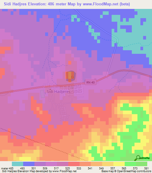 Sidi Hadjres,Algeria Elevation Map