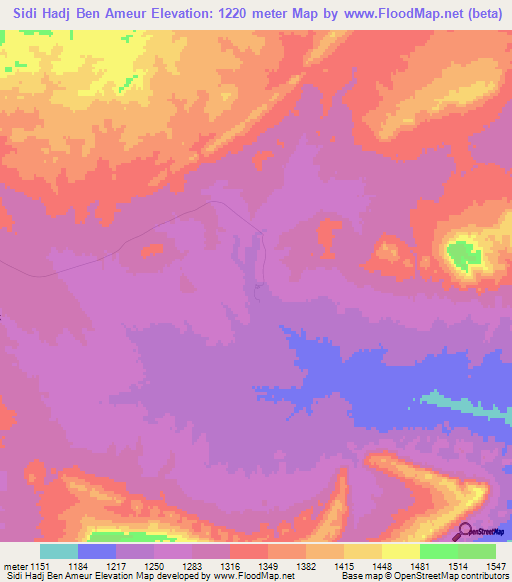 Sidi Hadj Ben Ameur,Algeria Elevation Map