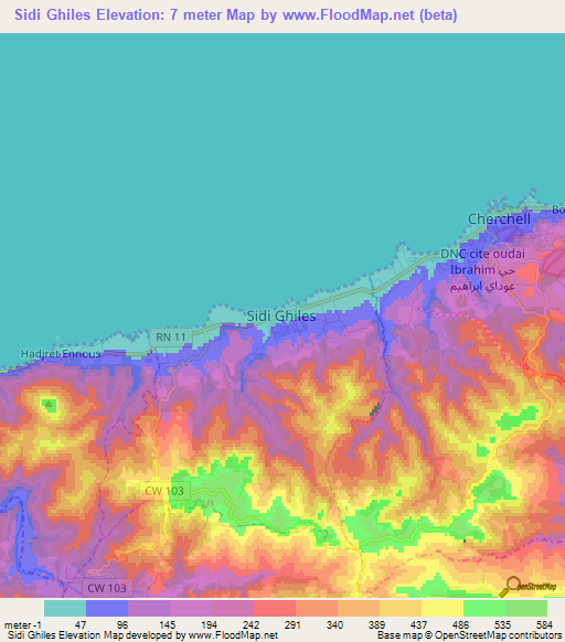 Sidi Ghiles,Algeria Elevation Map