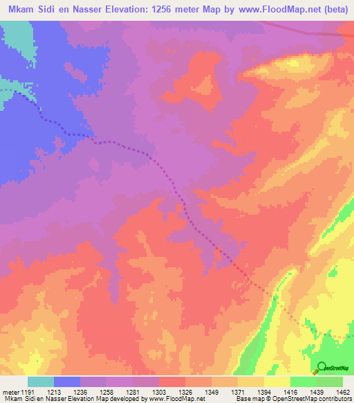 Mkam Sidi en Nasser,Algeria Elevation Map