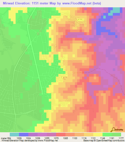 Mirwad,Jordan Elevation Map
