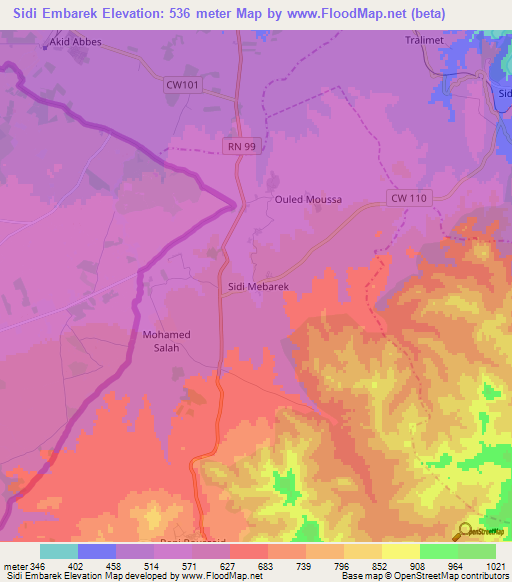 Sidi Embarek,Algeria Elevation Map