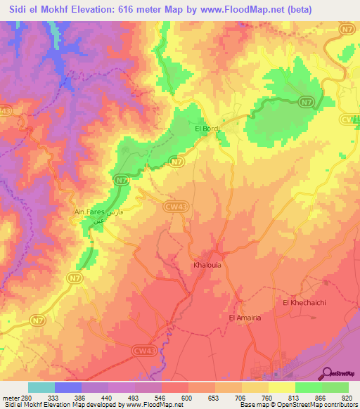 Sidi el Mokhf,Algeria Elevation Map