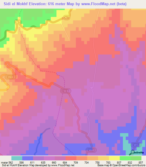 Sidi el Mokhf,Algeria Elevation Map